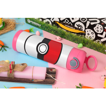 Pokemon ball, Easter candle, Childrens hot water bottle, stainless steel, with safety straw, PINK (500ml)