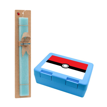 Pokemon ball, Easter Set, children's snack container BLUE & Easter aromatic flat candle (30cm) (TURQUOISE)