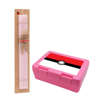Pokemon ball, Easter Set, children's snack container PINK & scented flat Easter candle (30cm) (PINK)