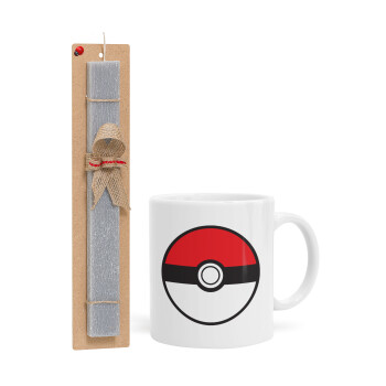 Pokemon ball, Easter Set, Ceramic Cup (330ml) & Easter aromatic flat candle (30cm) (GRAY)