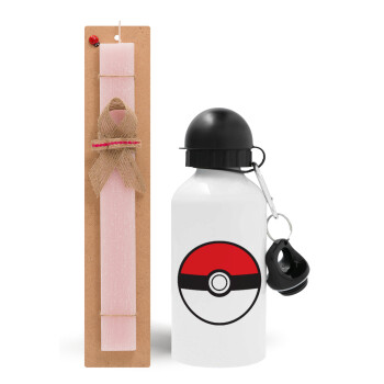 Pokemon ball, Easter Set, metallic aluminum bottle (500ml) & aromatic flat Easter candle (30cm) (PINK)