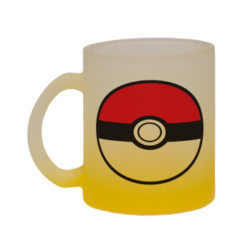 Pokemon ball, Κούπα γυάλινη δίχρωμη με βάση το κίτρινο ματ, 330ml