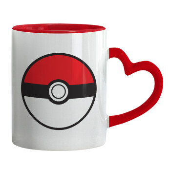 Pokemon ball, Mug heart red handle, ceramic, 330ml