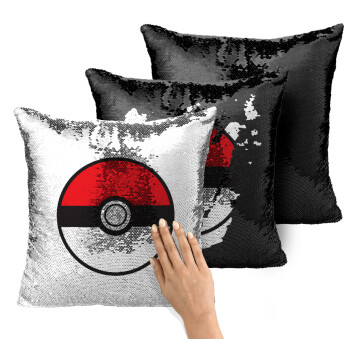 Pokemon ball, Μαξιλάρι καναπέ Μαγικό Μαύρο με πούλιες 40x40cm περιέχεται το γέμισμα