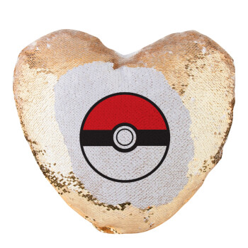 Pokemon ball, Μαξιλάρι καναπέ καρδιά Μαγικό Χρυσό με πούλιες 40x40cm περιέχεται το  γέμισμα