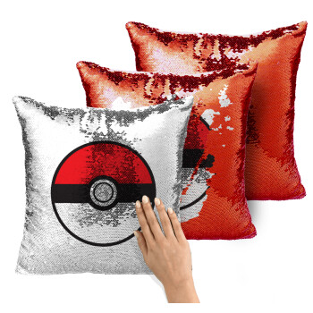 Pokemon ball, Μαξιλάρι καναπέ Μαγικό Κόκκινο με πούλιες 40x40cm περιέχεται το γέμισμα