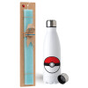 Easter Set, metallic stainless steel water bottle (750ml) & aromatic flat Easter candle (30cm) (TURQUOISE)