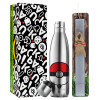 Easter Set, metallic stainless thermos flask (500ml) & scented flat Easter candle (30cm) (GRAY)