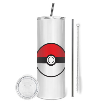 Pokemon ball, Tumbler stainless steel 600ml, with metal straw & cleaning brush