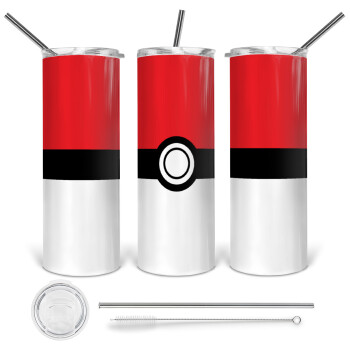 Pokemon ball, Tumbler stainless steel 600ml, with metal straw & cleaning brush