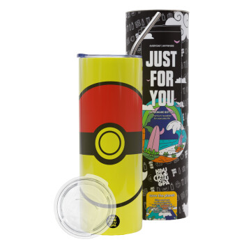 Pokemon ball, Neon Yellow Travel Tumbler, with metal straw (Stainless steel 304 Food grade, BPA free, 600ml)