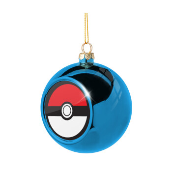 Pokemon ball, Χριστουγεννιάτικη μπάλα δένδρου Μπλε 8cm