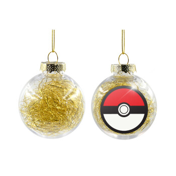 Pokemon ball, Χριστουγεννιάτικη μπάλα δένδρου διάφανη με χρυσό γέμισμα 8cm