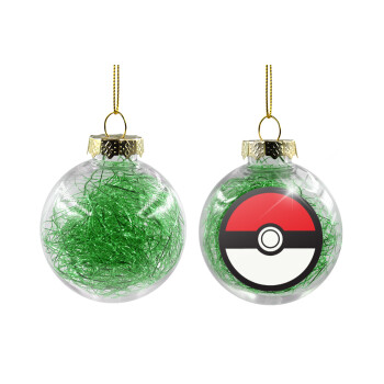 Pokemon ball, Χριστουγεννιάτικη μπάλα δένδρου διάφανη με πράσινο γέμισμα 8cm