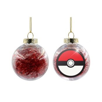 Pokemon ball, Χριστουγεννιάτικη μπάλα δένδρου διάφανη με κόκκινο γέμισμα 8cm