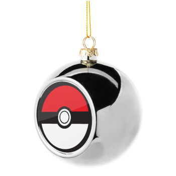 Pokemon ball, Χριστουγεννιάτικη μπάλα δένδρου Ασημένια 8cm