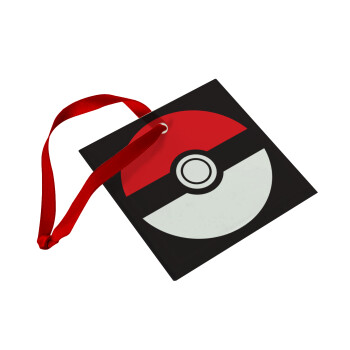 Pokemon ball, Χριστουγεννιάτικο στολίδι γυάλινο τετράγωνο 9x9cm