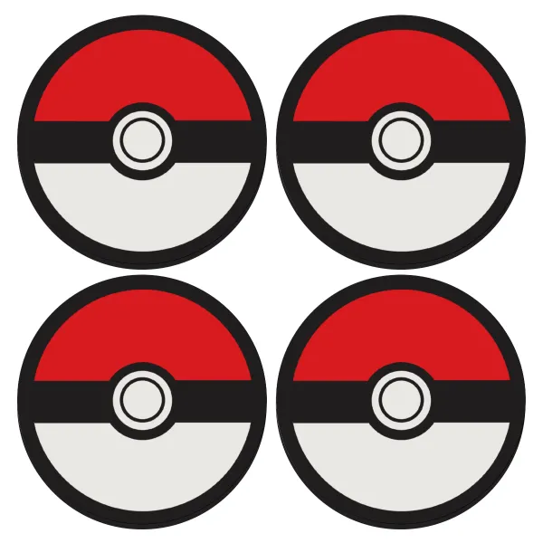 Pokemon ball — ΣΕΤ 4 Σουβέρ ξύλινα στρογγυλά (9cm)
