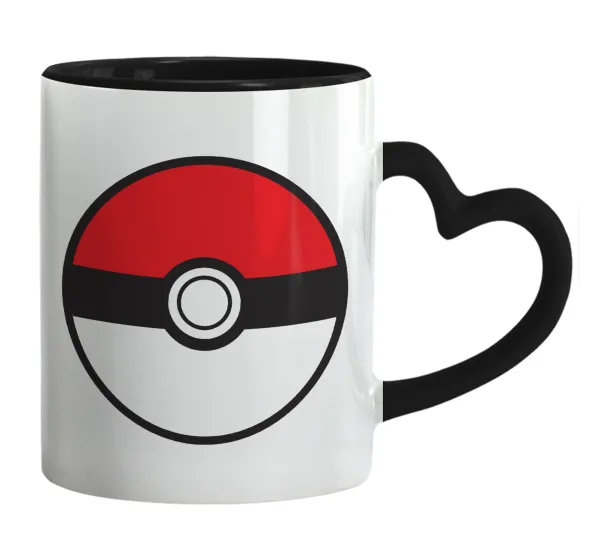 Pokemon ball — Mug heart black handle, ceramic, 330ml