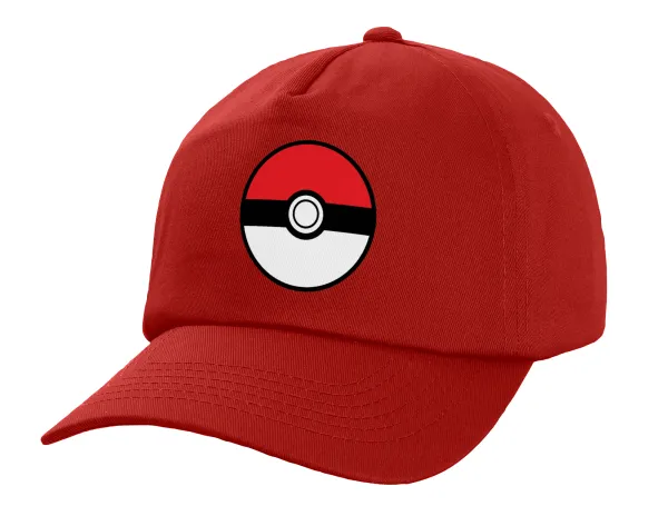 Pokemon ball — Πεντάφυλλο Καπέλο Ενηλίκων Baseball, 100% Βαμβακερό,  Κόκκινο (ΒΑΜΒΑΚΕΡΟ, ΕΝΗΛΙΚΩΝ, UNISEX, ONE SIZE)