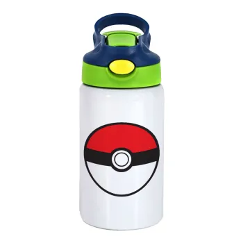 Pokemon ball, Παιδικό παγούρι θερμό, ανοξείδωτο, με καλαμάκι ασφαλείας, πράσινο/μπλε (350ml)