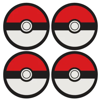 Pokemon ball, SET of 4 round wooden coasters (9cm)