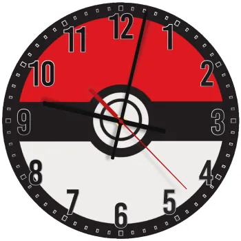 Pokemon ball, Ρολόι τοίχου ξύλινο (30cm)