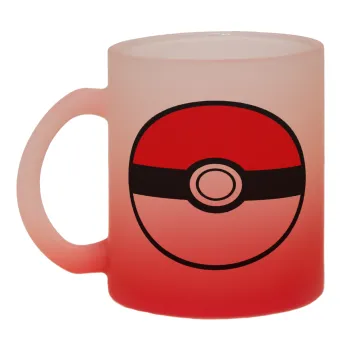 Pokemon ball, Κούπα γυάλινη δίχρωμη με βάση το κόκκινο ματ, 330ml