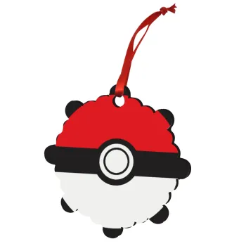 Pokemon ball, Christmas ornament snowflake wooden 7.5cm