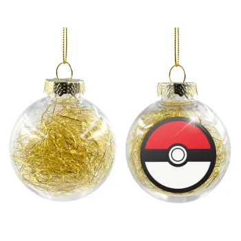 Pokemon ball, Στολίδι Χριστουγεννιάτικη μπάλα δένδρου διάφανη με χρυσό γέμισμα 8cm