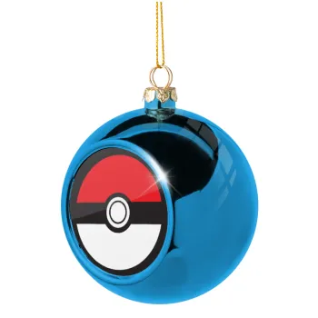 Pokemon ball, Στολίδι Χριστουγεννιάτικη μπάλα δένδρου Μπλε 8cm