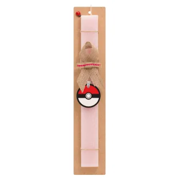 Pokemon ball, Easter Set, wooden keychain & scented flat Easter candle (30cm) (PINK)