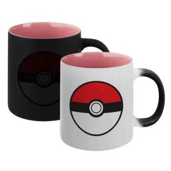 Pokemon ball, Κούπα Μαγική εσωτερικό ΡΟΖ, κεραμική 330ml που αλλάζει χρώμα με το ζεστό ρόφημα