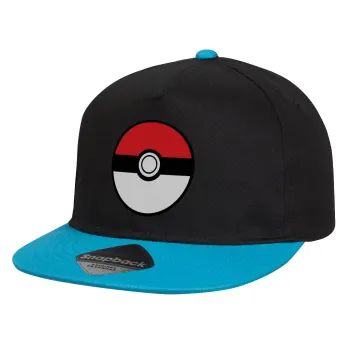 Pokemon ball, Καπέλο παιδικό Flat Snapback, Μαύρο/Μπλε (100% ΒΑΜΒΑΚΕΡΟ, ΠΑΙΔΙΚΟ, UNISEX, ONE SIZE)