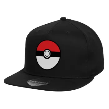 Pokemon ball, Children's Flat Snapback Hat, Black (100% COTTON, CHILD, UNISEX, ONE SIZE)