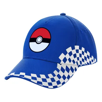 Pokemon ball, Adult Ultimate BLUE RACING Cap, (100% COTTON DRILL, ADULT, UNISEX, ONE SIZE)