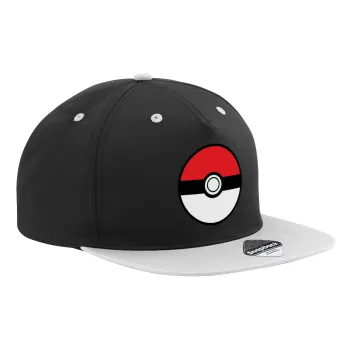 Pokemon ball, Καπέλο Ενηλίκων Flat Snapback Μαύρο/Γκρι, (100% ΒΑΜΒΑΚΕΡΟ TWILL, ΕΝΗΛΙΚΩΝ, UNISEX, ONE SIZE)