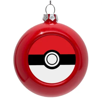 Pokemon ball, Στολίδι Χριστουγεννιάτικη μπάλα δένδρου Κόκκινη 8cm