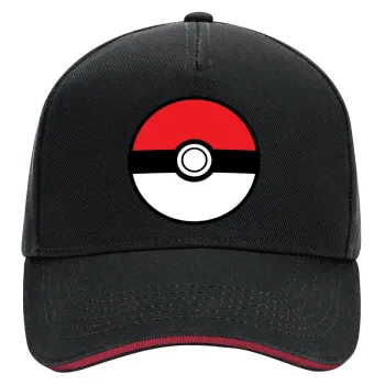 Pokemon ball, DRILL Adult Ultimate Hat BLACK/RED, (100% COTTON, ADULT, UNISEX, ONE SIZE)