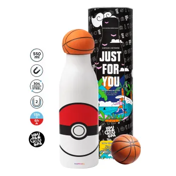 Pokemon ball, Μπάλα μπάσκετ μεταλλικό παγούρι θερμός, διπλού τοιχώματος, 550ml