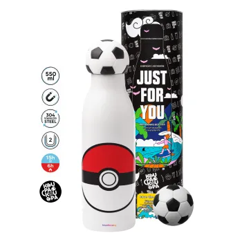 Pokemon ball, Μπάλα ποδοσφαίρου μεταλλικό παγούρι θερμός, διπλού τοιχώματος, 550ml