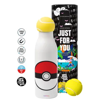 Pokemon ball, Μπάλα τένις μεταλλικό παγούρι θερμός, διπλού τοιχώματος, 550ml
