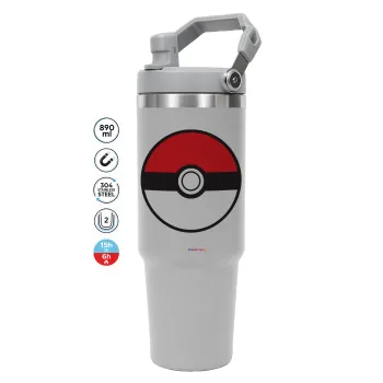 Pokemon ball, ΓΚΡΙ χρώματος Θερμός Ανοξείδωτο 890ml (30oz) με χερούλι