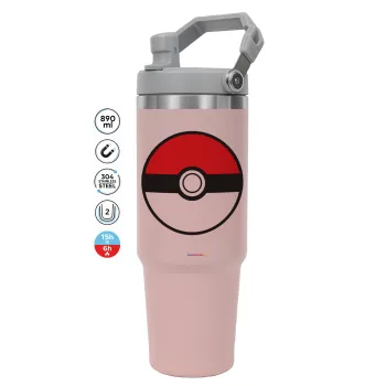 Pokemon ball, ΡΟΖ χρώματος Θερμός Ανοξείδωτο 890ml (30oz) με χερούλι