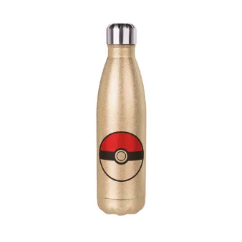 Pokemon ball, Glitter gold stainless steel thermos bottle, double-walled, 500ml