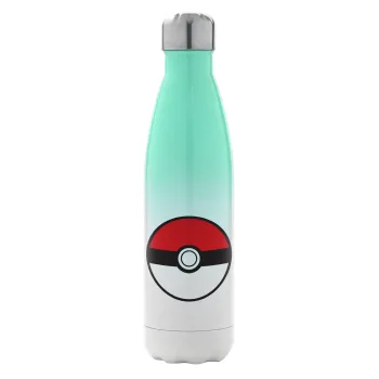 Pokemon ball, Μεταλλικό παγούρι θερμός Πράσινο/Λευκό (Stainless steel), διπλού τοιχώματος, 500ml