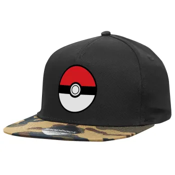 Pokemon ball, Καπέλο Ενηλίκων Flat Snapback Μαύρο/Παραλλαγή, (100% ΒΑΜΒΑΚΕΡΟ TWILL, ΕΝΗΛΙΚΩΝ, UNISEX, ONE SIZE)