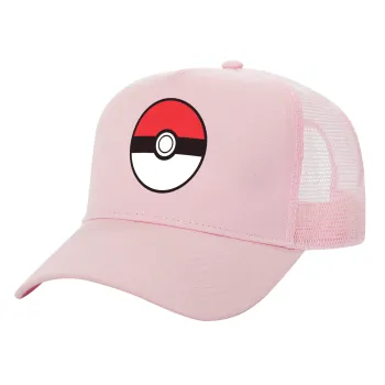 Pokemon ball, Καπέλο Παιδικό Structured Trucker, με Δίχτυ, ΡΟΖ (100% ΒΑΜΒΑΚΕΡΟ, ΠΑΙΔΙΚΟ, UNISEX, ONE SIZE)