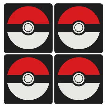 Pokemon ball, ΣΕΤ 4 Σουβέρ ξύλινα τετράγωνα (9cm)