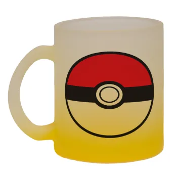 Pokemon ball, Κούπα γυάλινη δίχρωμη με βάση το κίτρινο ματ, 330ml